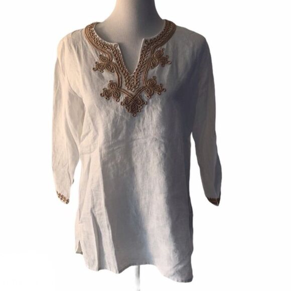 Symple NYC Tops - Symple NYC White Linen Embroidered Tunic size M